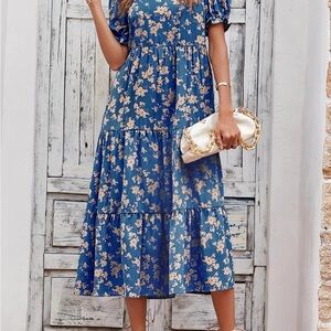 Blue Floral Midi Summer Sundress